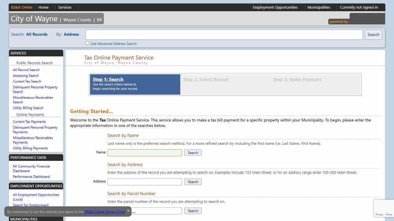 Online Payment Tax Search City of Wayne BS&A Online