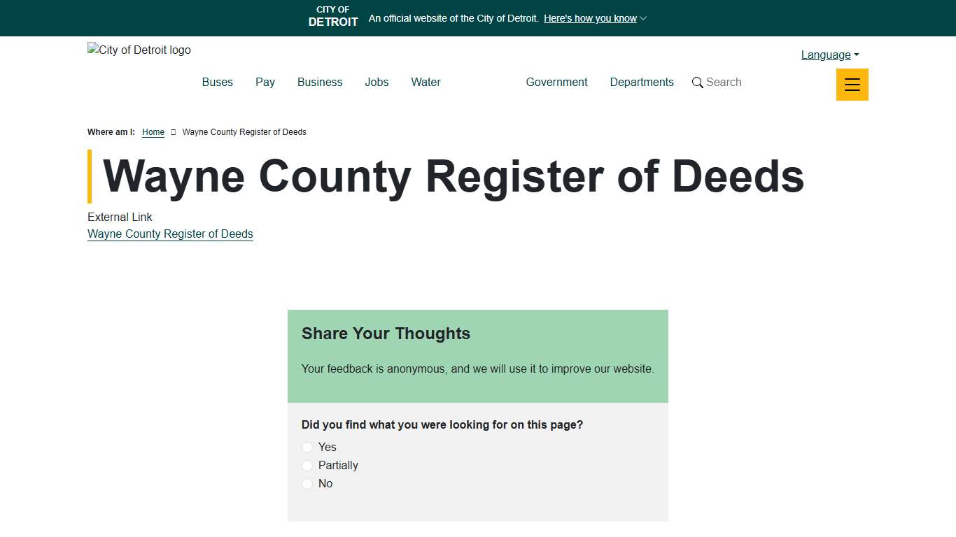 Wayne County Register of Deeds City of Detroit